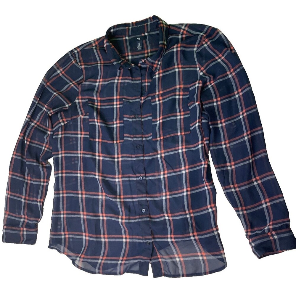 GAP Women's Size XL Boyfriend Flannel Blue & White Plaid Button Down Shirt